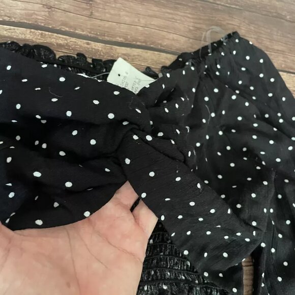 Women’s Blue Jasmine Black White Polka Dot Tie Crop Top Blouse Large NWT - Picture 3 of 4